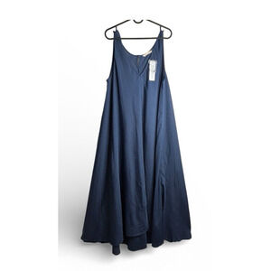 Soft Surroundings Mizu Dress Women's Navy blue size Lg sleevless flair maxi NWT